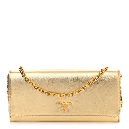 Prada Metallic Saffiano Metal Chain Wallet Platino 1 of 9