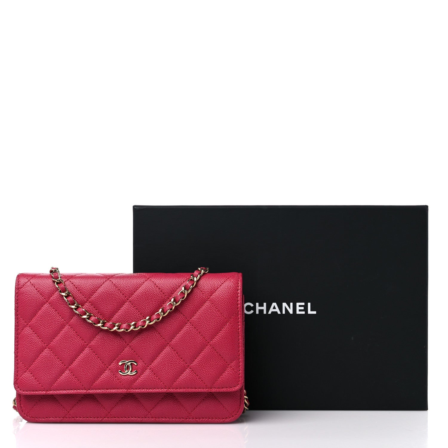 Chanel Caviar Quilted Wallet on Chain WOC Dark Pink 10 of 10