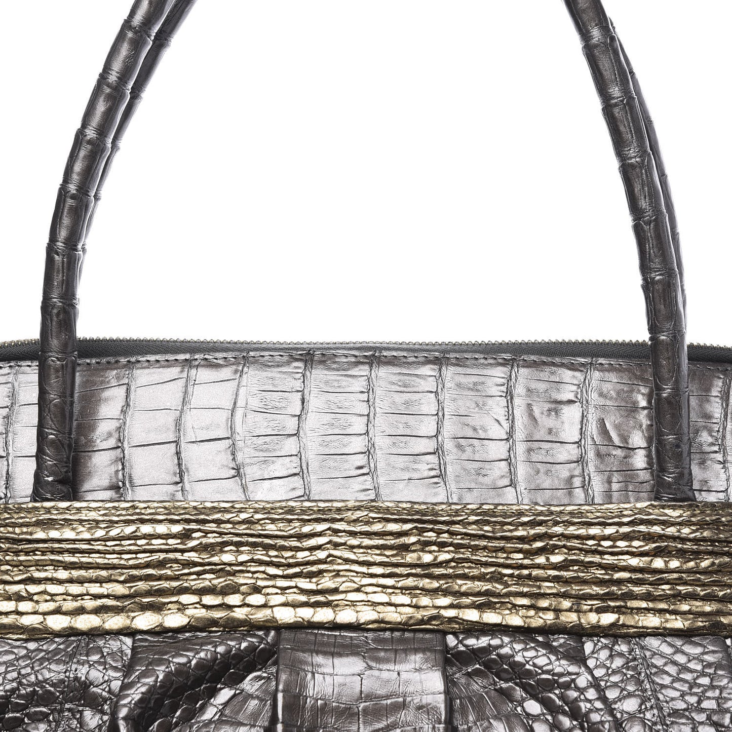 Metallic Crocodile Snakeskin Shoulder Bag Silver Gold