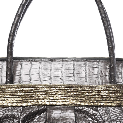 Nancy Gonzalez Metallic Crocodile Snakeskin Shoulder Bag Silver Gold 8 of 8