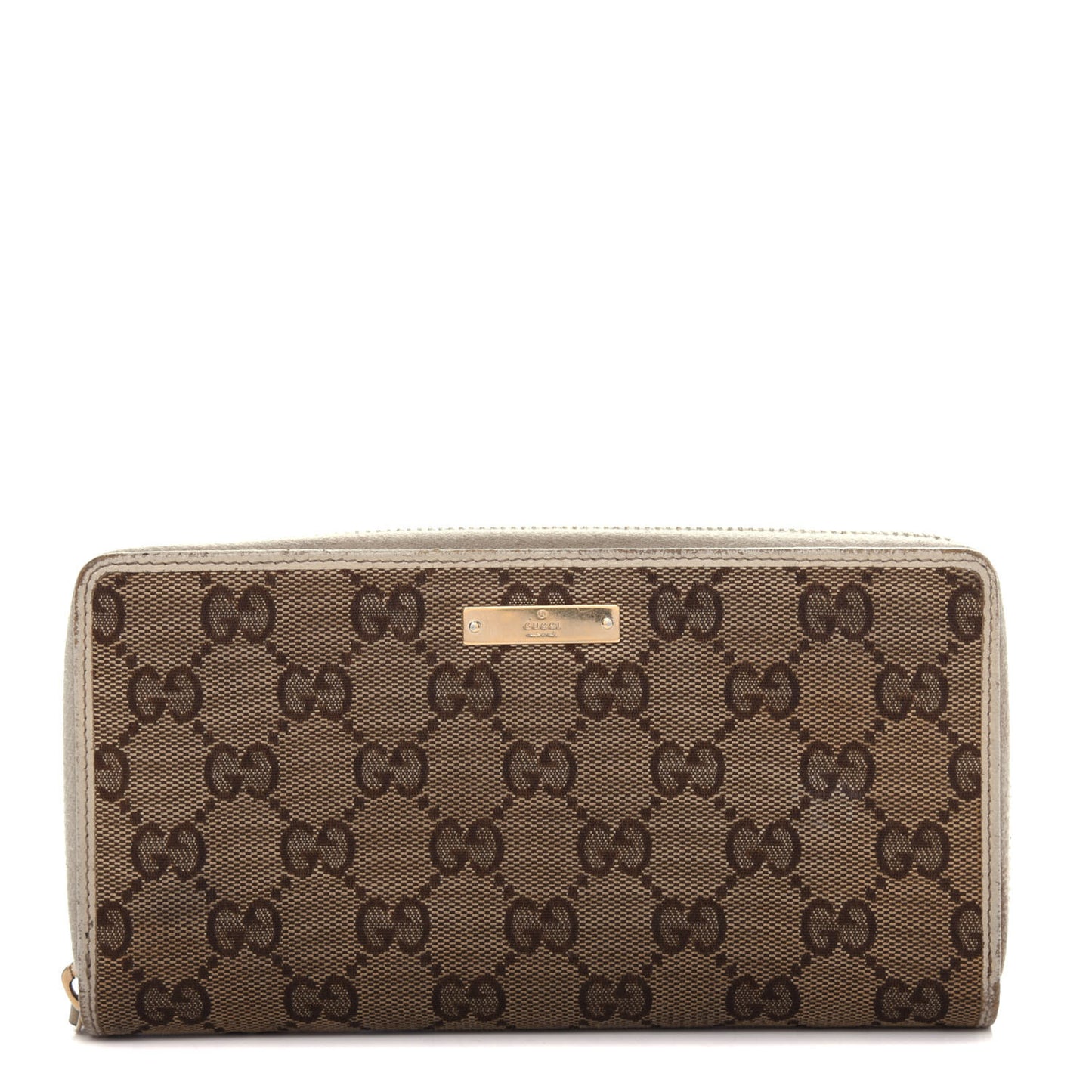 Monogram Metal Bar Zip Around Wallet Beige Ebony Off White