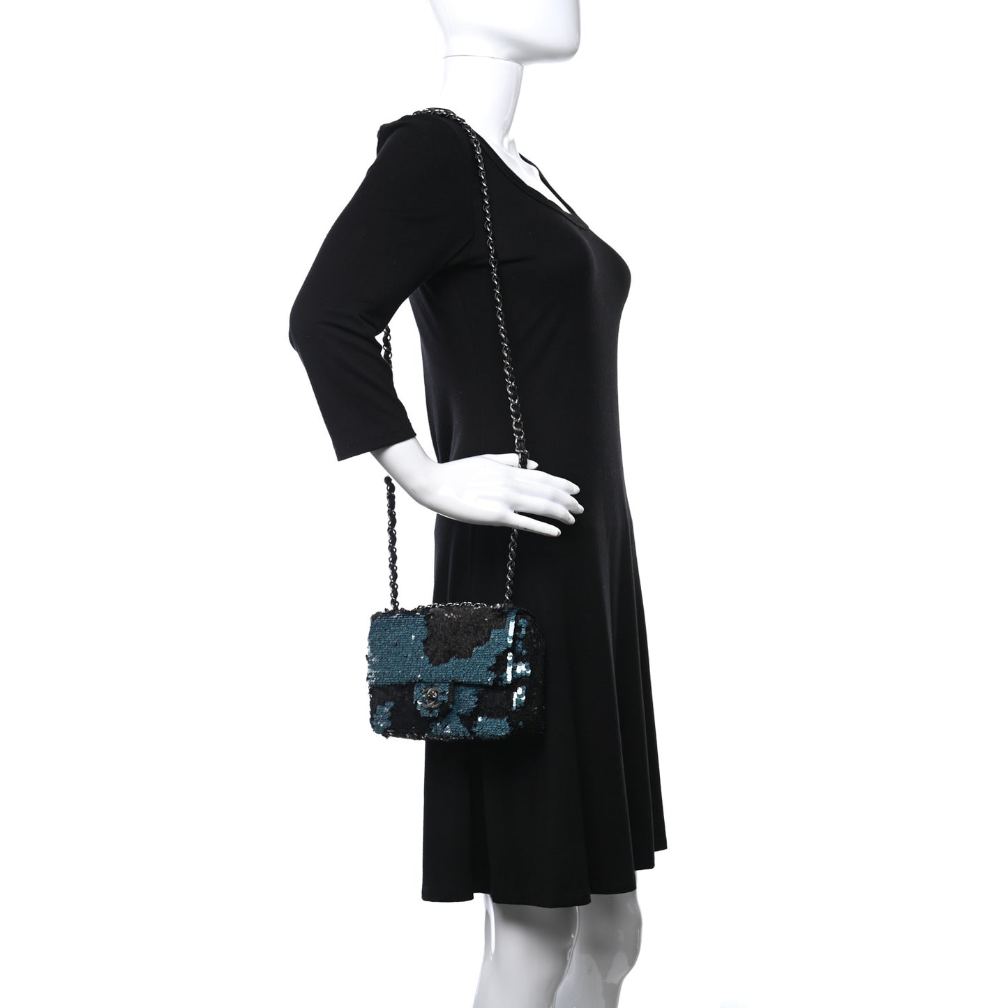 Sequin Lambskin Mini Flap Blue Black