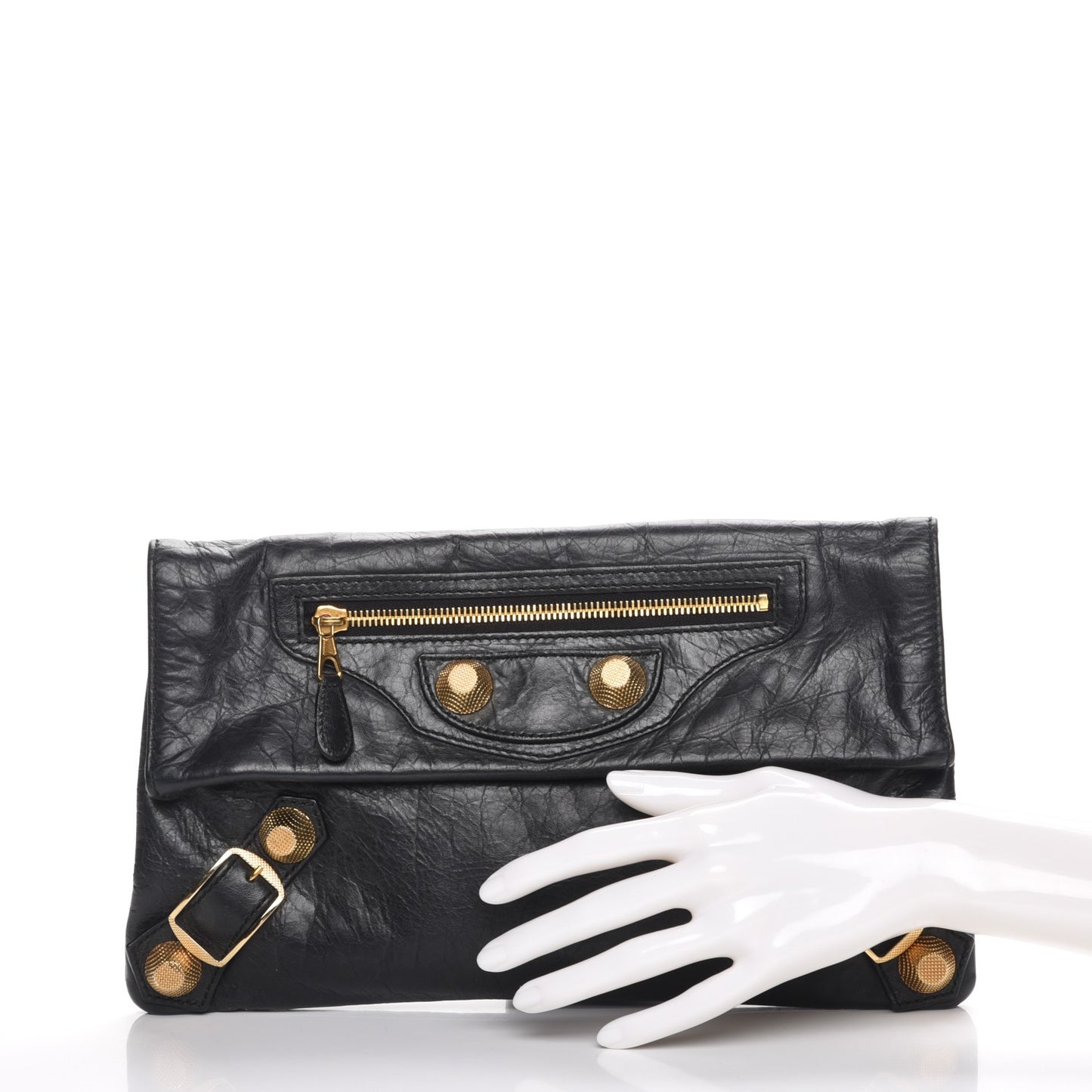 Agneau Giant 21 Gold Hardware Envelope Clutch Black
