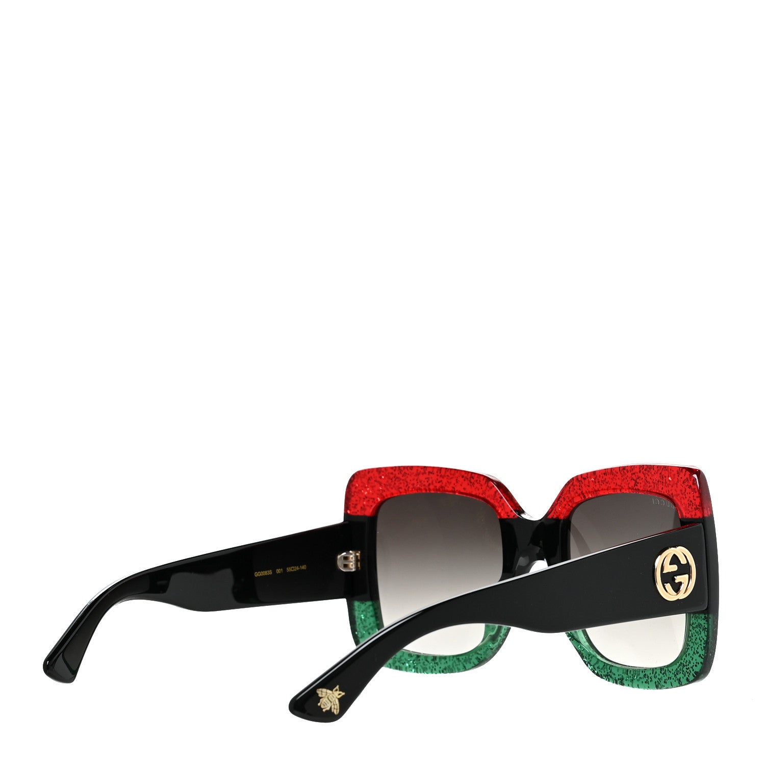Gucci Acetate Square Frame Sunglasses GG0083S Glitter Red Black Green 4 of 9