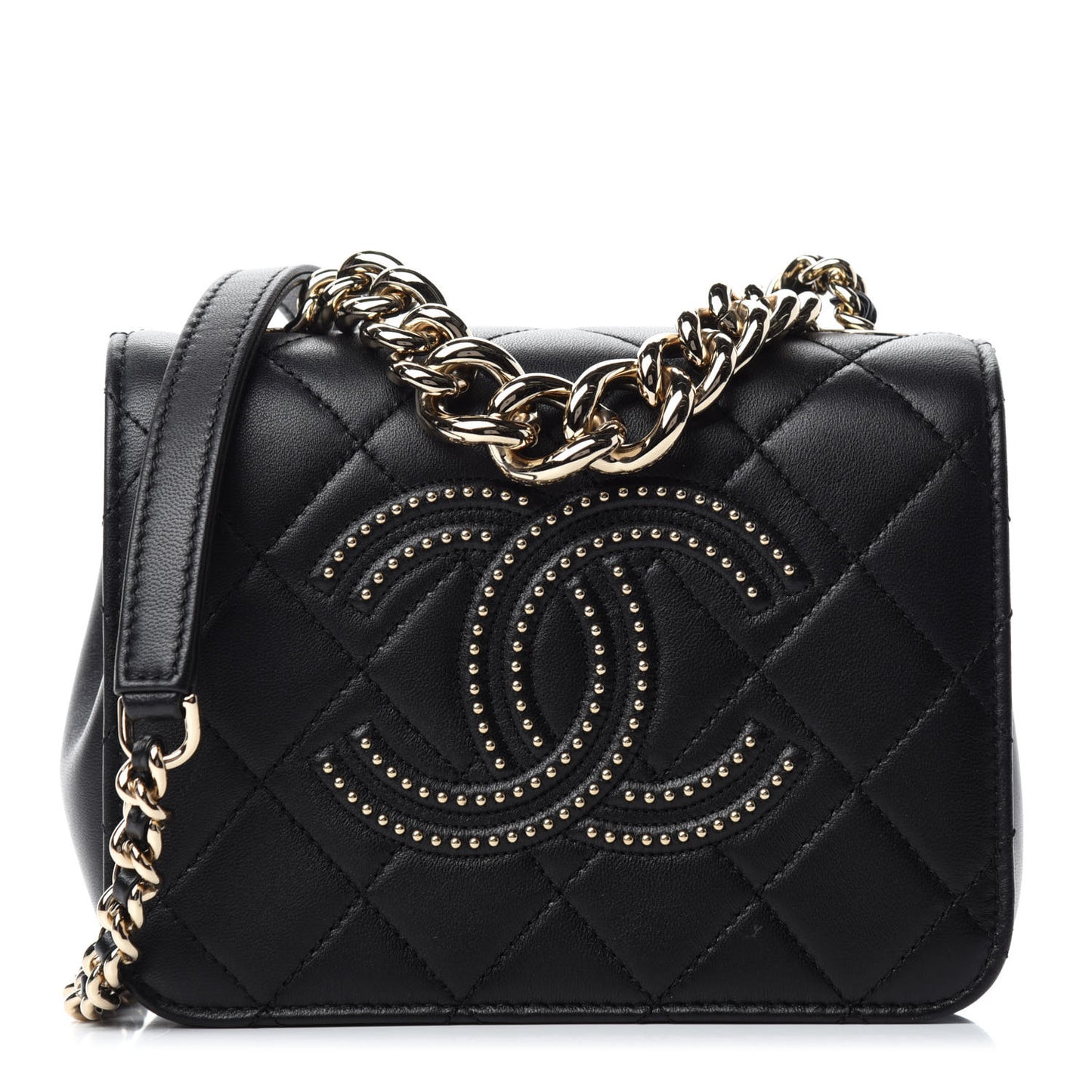 Lambskin Quilted Studded CC Flap Black