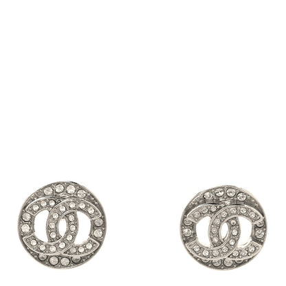 Chanel Crystal CC Round Earrings Silver 1 of 4