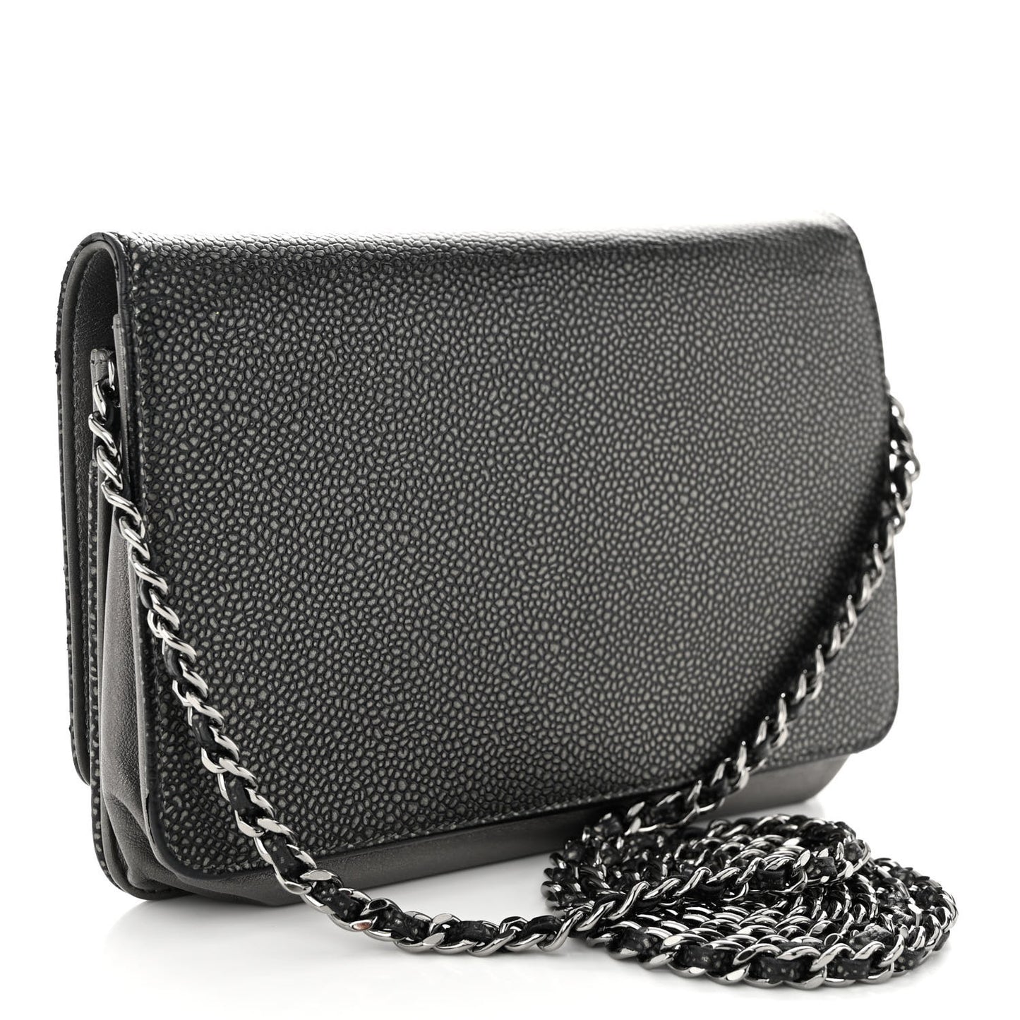 Metallic Caviar Timeless CC Wallet On Chain WOC Grey