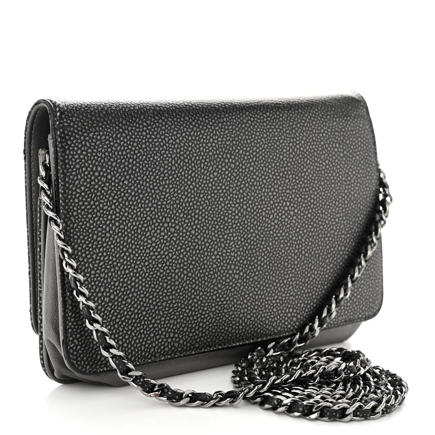 Chanel Metallic Caviar Timeless CC Wallet On Chain WOC Grey 3 of 13