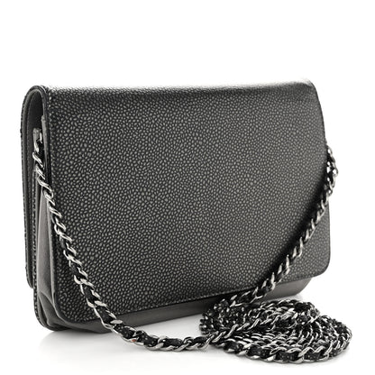 Chanel Metallic Caviar Timeless CC Wallet On Chain WOC Grey 3 of 13