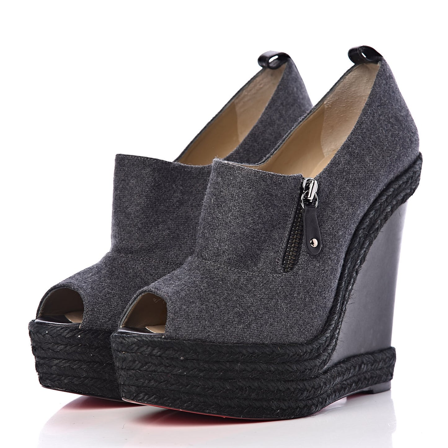 Flannel Rope Calfskin Deroba 140 Wedge Ankle Boots 39 Grey Black