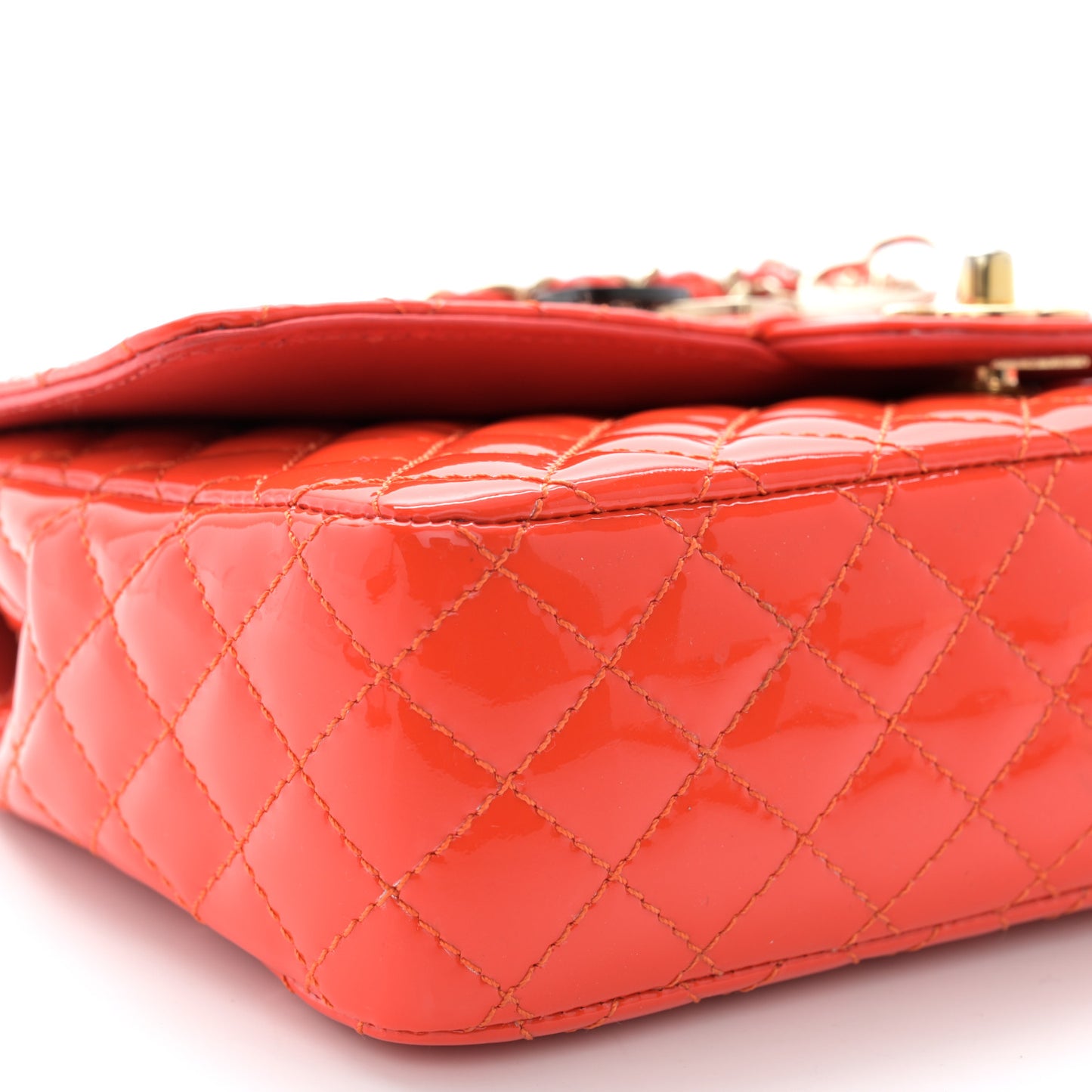 Patent Calfskin Quilted Valentine Charms Medium Single Flap Red