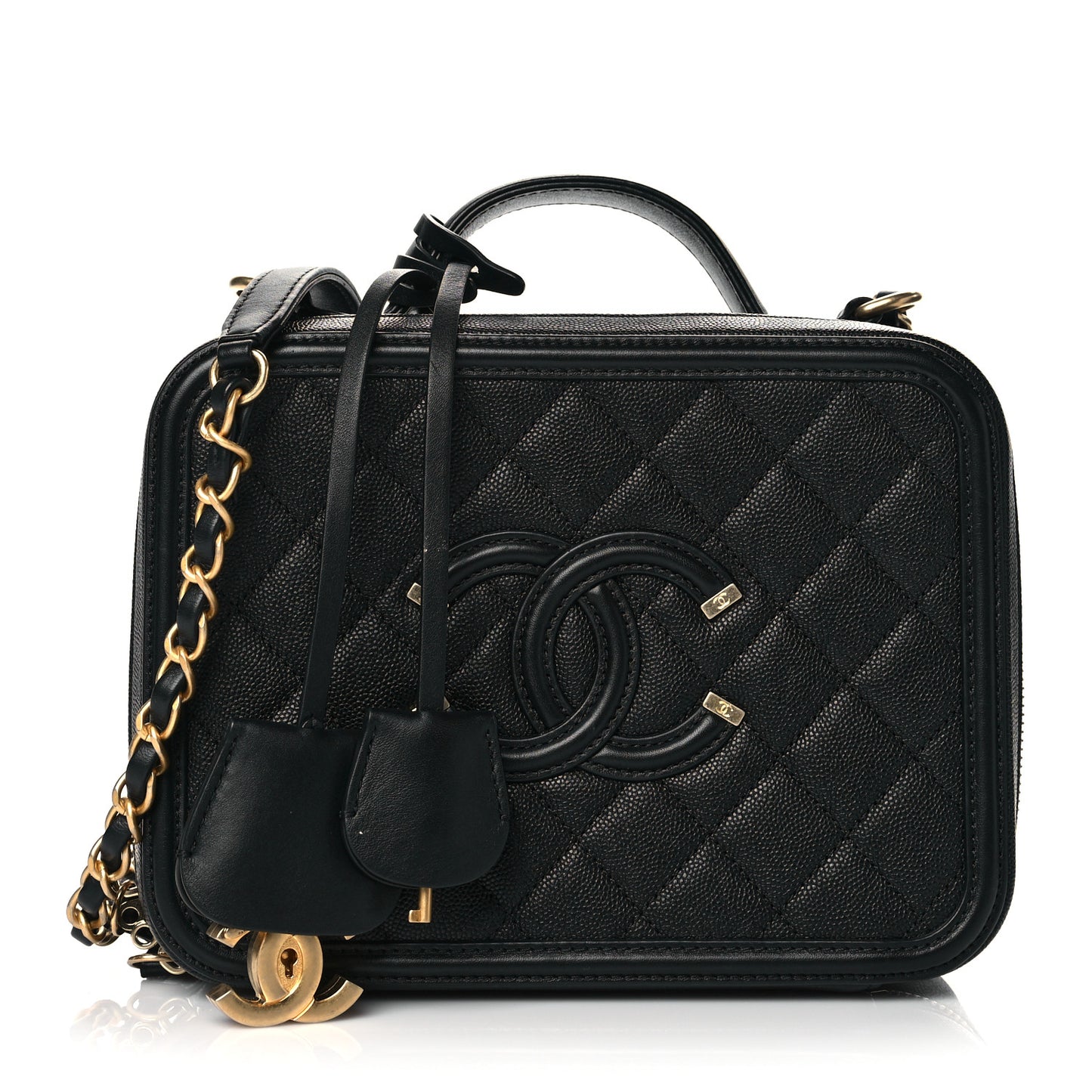 Caviar Quilted Medium CC Filigree Vanity Case Black