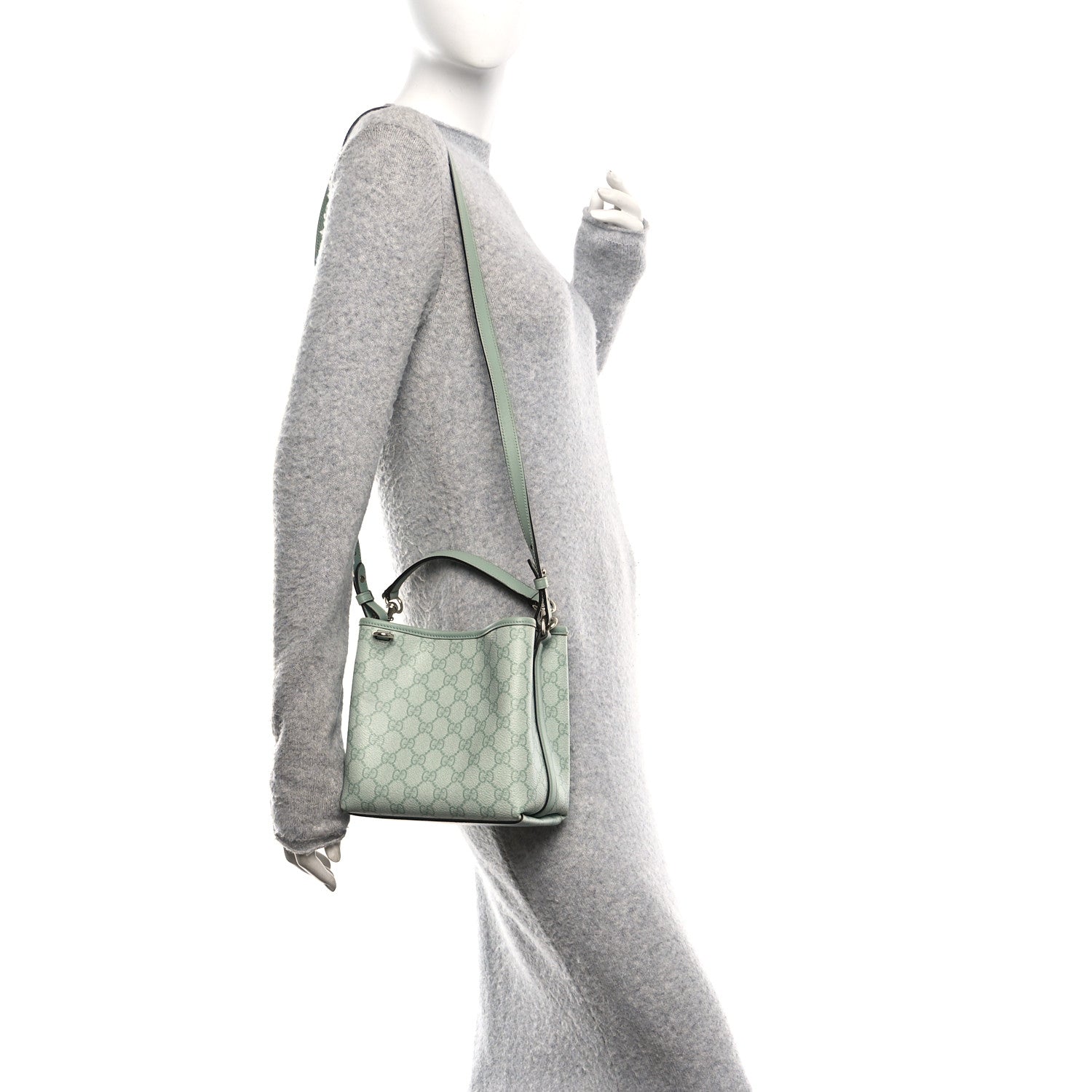 Gucci GG Supreme Monogram Emblem Small Shoulder Bag Sage Green 2 of 10