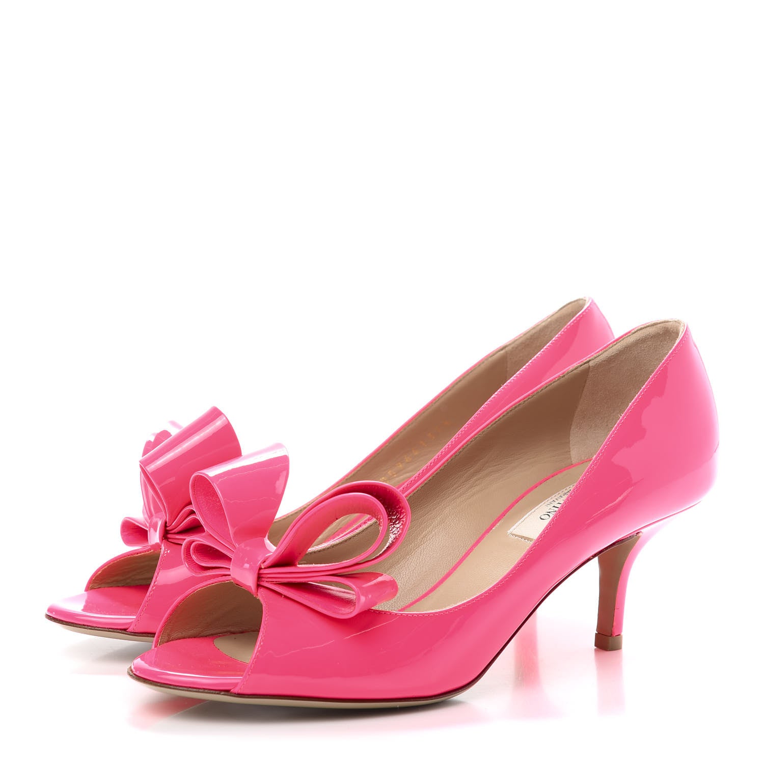 Valentino Garavani Patent Couture Bow Peep Toe Low Heel Pumps 37.5 Peony 3 of 7