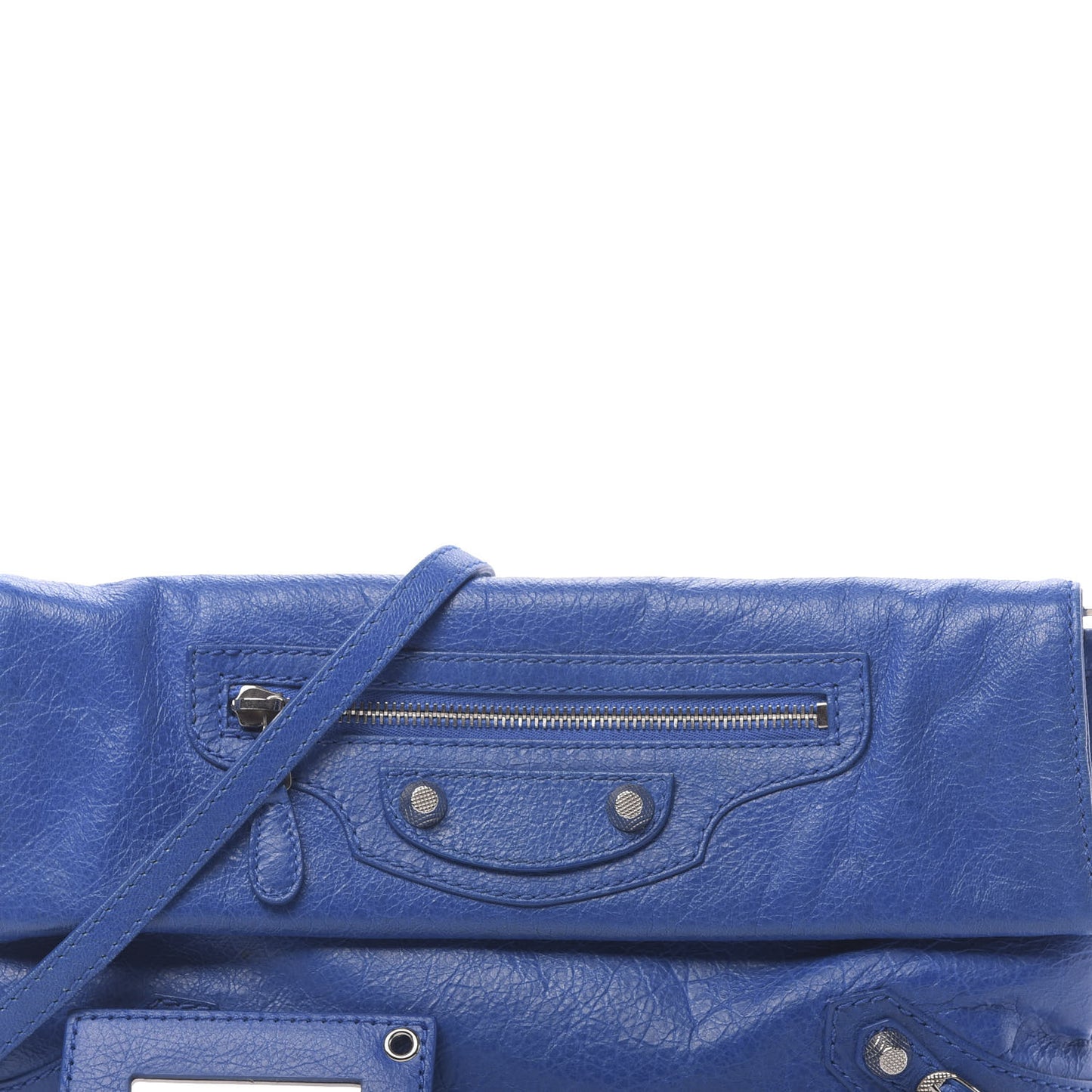 Agneau Giant 12 Silver Envelope Strap Clutch Bleu Lazuli