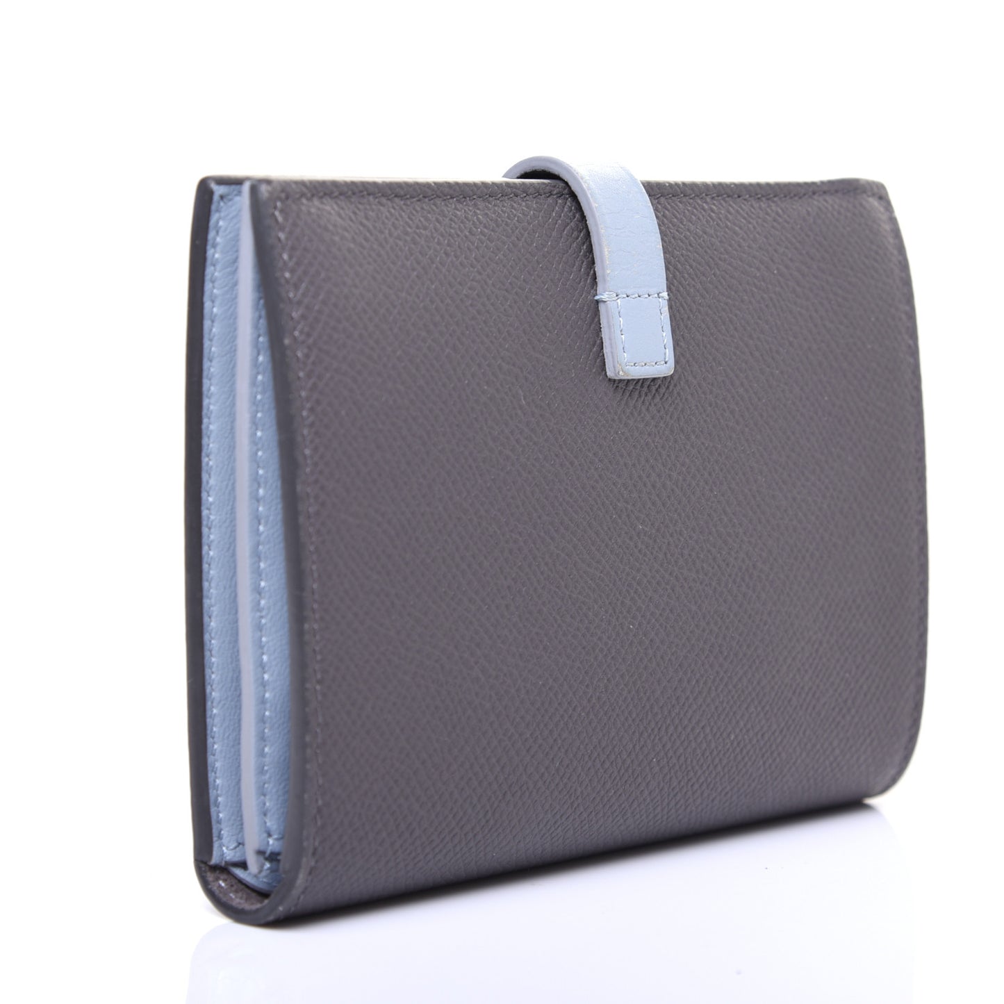 Grained Calfskin Medium Multifunction Strap Wallet Grey Blue