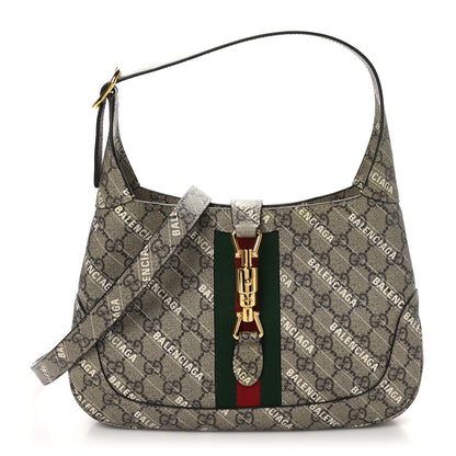 Gucci X BALENCIAGA GG Supreme Monogram Striped Logo Print Web Small Jackie 1961 Hobo Beige Ebony Mystic White 1 of 10