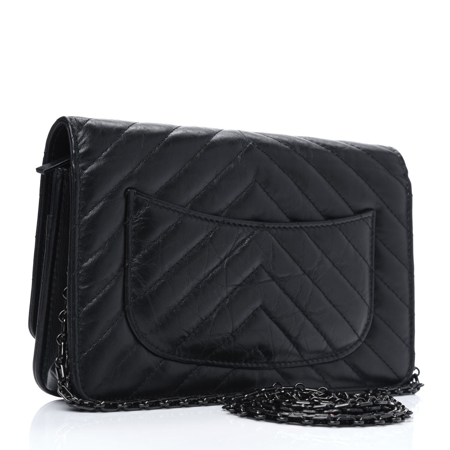 Aged Calfskin Chevron Quilted Reissue Wallet On Chain WOC So Black