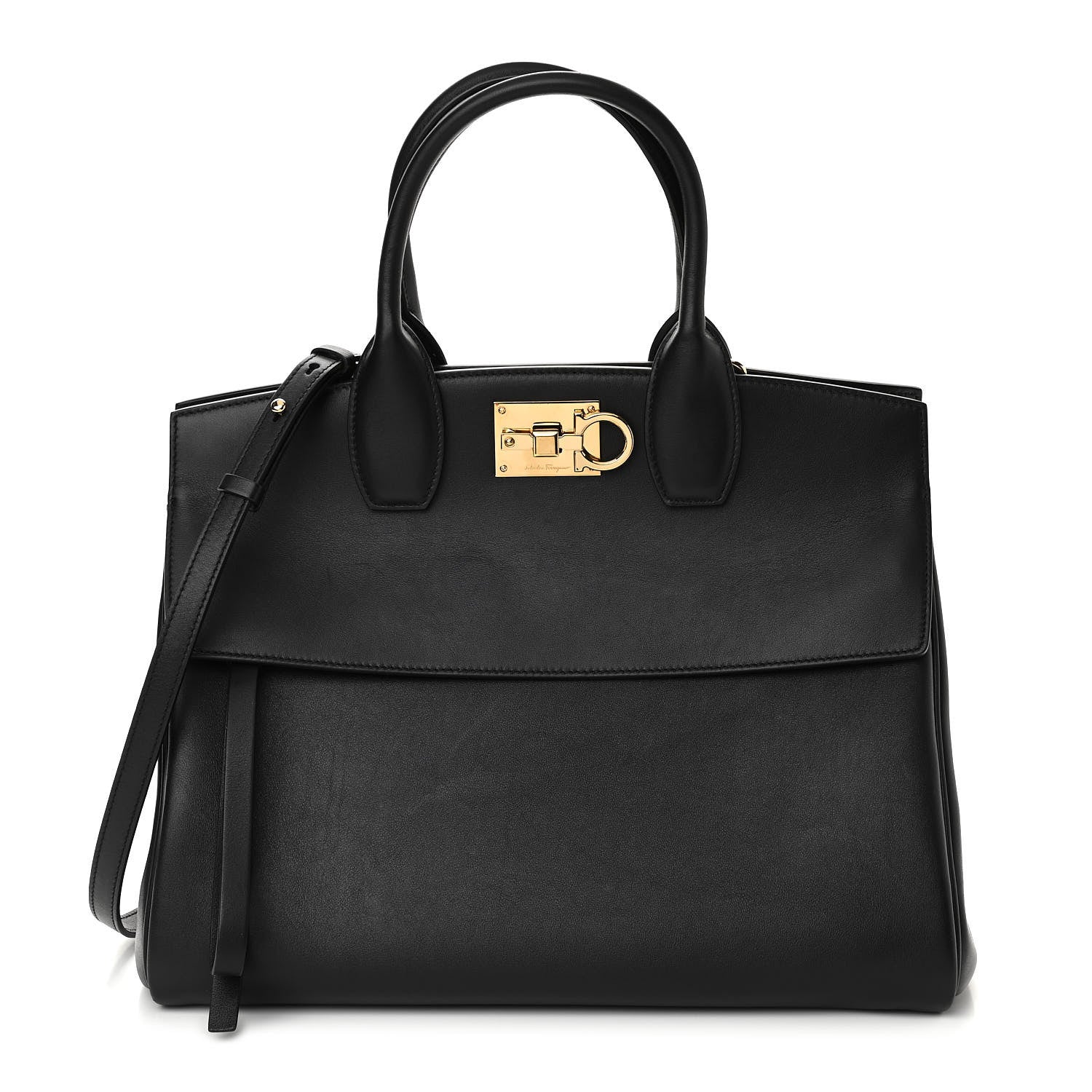 Salvatore Ferragamo Hammered Calfskin Medium Studio Bag Black 1 of 11