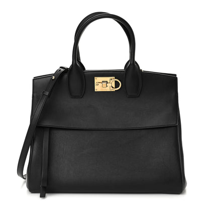 Salvatore Ferragamo Hammered Calfskin Medium Studio Bag Black 1 of 11