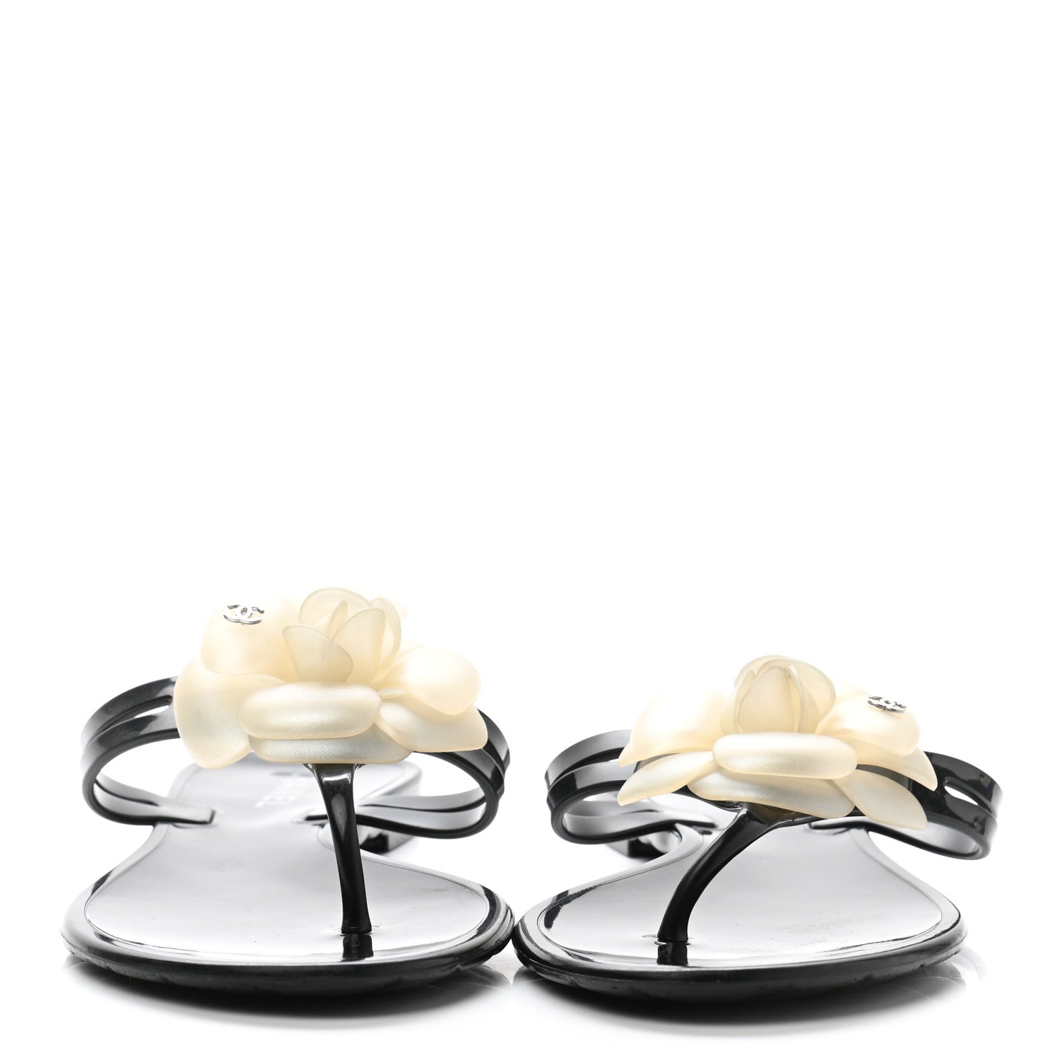 Chanel Jelly Quilted Camellia Thong Sandals 39 Black White 2 of 7