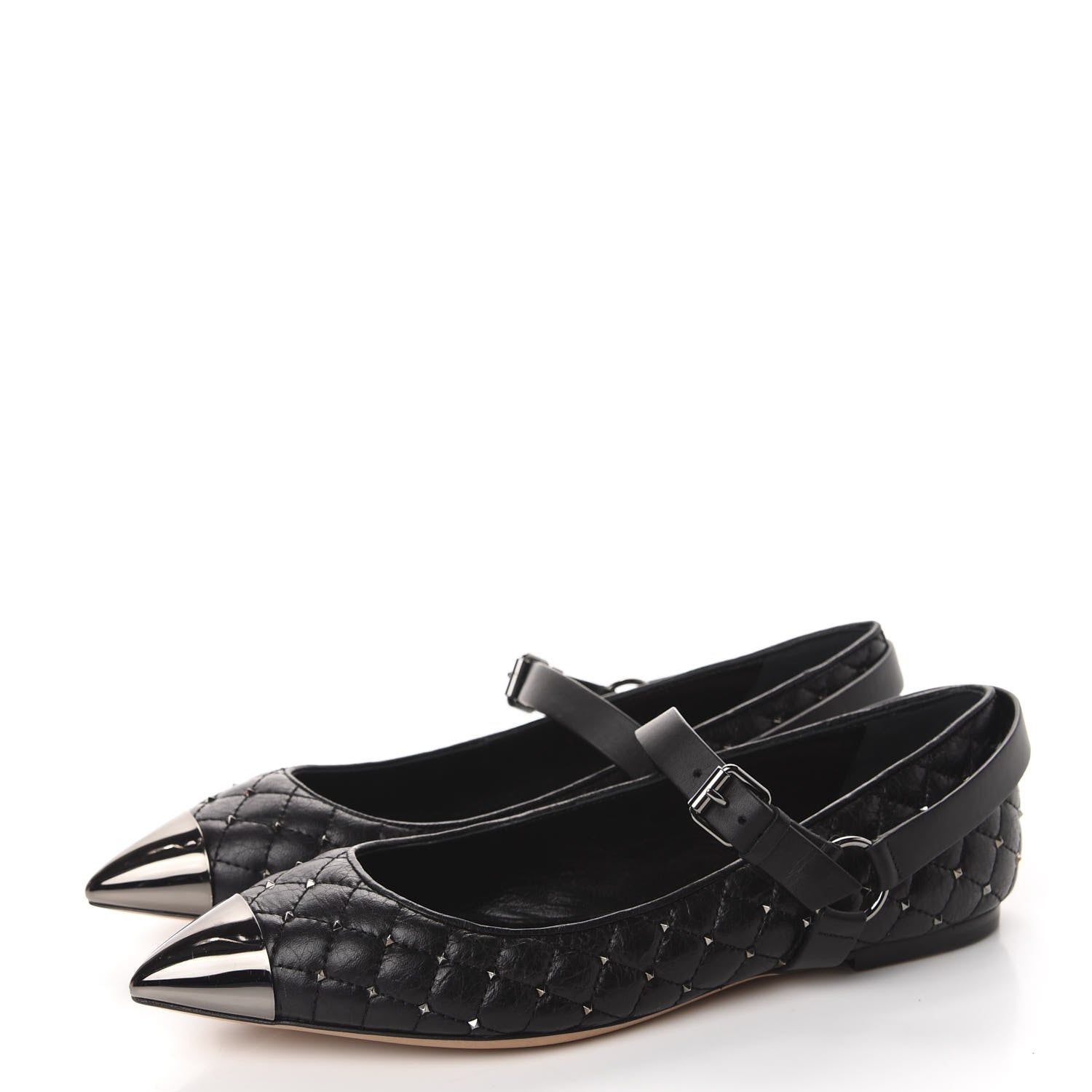 Valentino Garavani Crackled Lambskin Rockstud Spike Captoe Ballerina Flats 40.5 Black 3 of 10