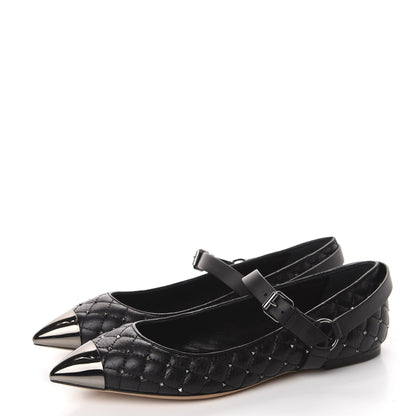 Valentino Garavani Crackled Lambskin Rockstud Spike Captoe Ballerina Flats 40.5 Black 3 of 10