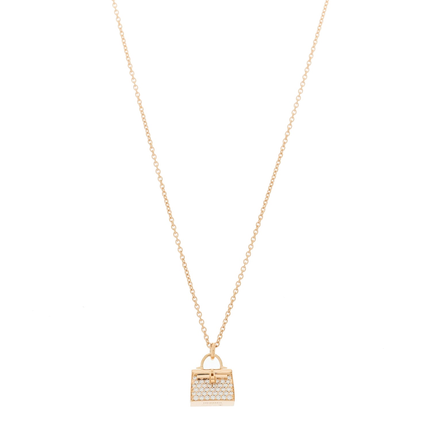 Hermes 18K Rose Gold Diamond Kelly Amulettes Pendant Necklace 1 of 5