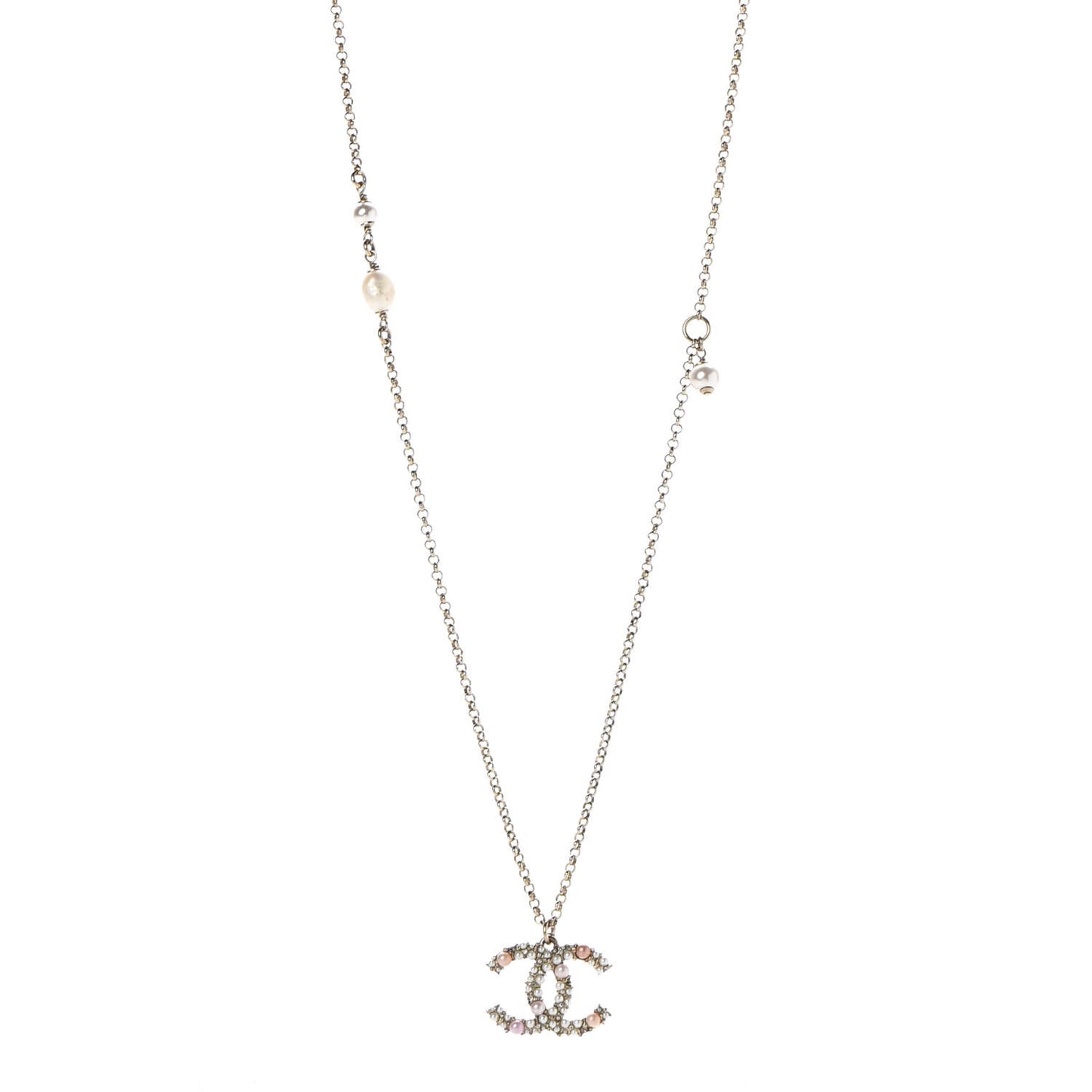 Crystal Pearl CC Pendant Necklace Gold Pink