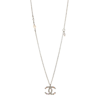 Chanel Crystal Pearl CC Pendant Necklace Gold Pink 1 of 8