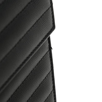 Saint Laurent Grain De Poudre Matelasse Chevron Monogram Chain Wallet Black 13 of 13