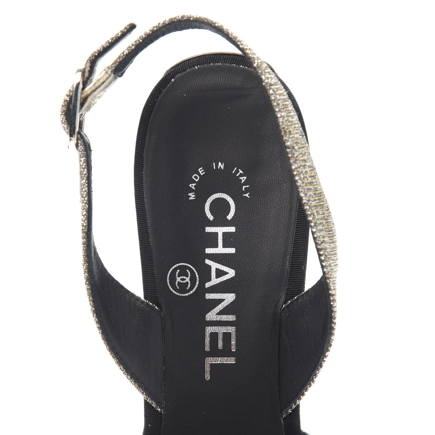 Chanel Glitter Grosgrain Cap Toe CC Slingback Pumps 40 Silver Black 7 of 10