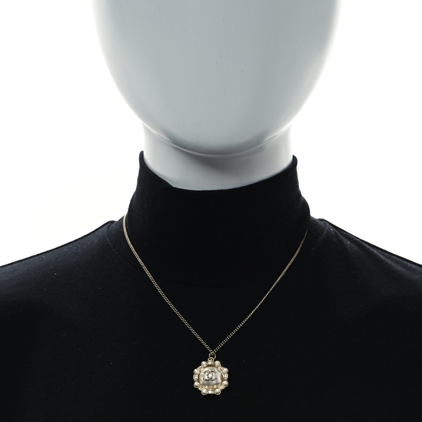 Pearl Crystal CC Pendant Necklace Gold