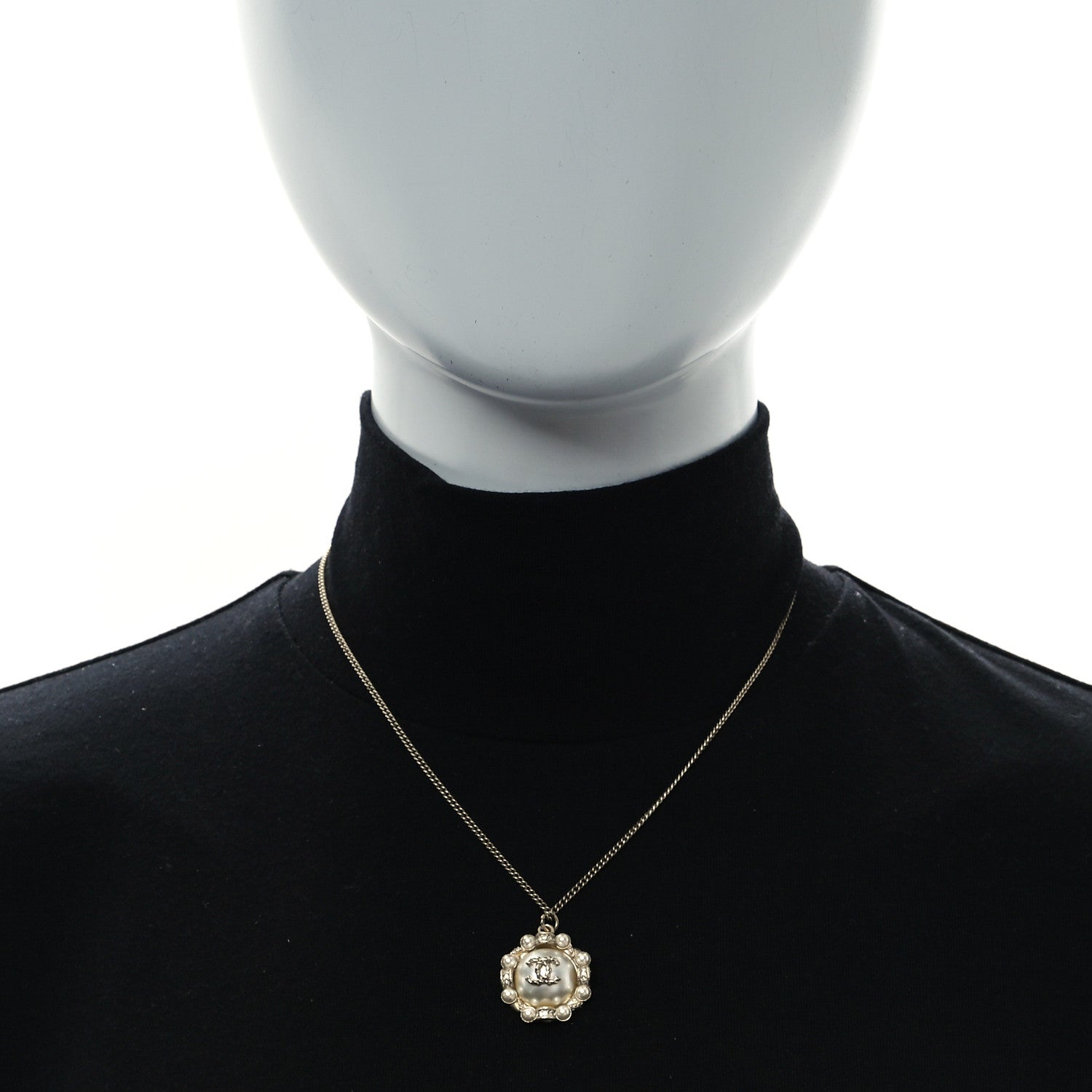 Chanel Pearl Crystal CC Pendant Necklace Gold 2 of 5