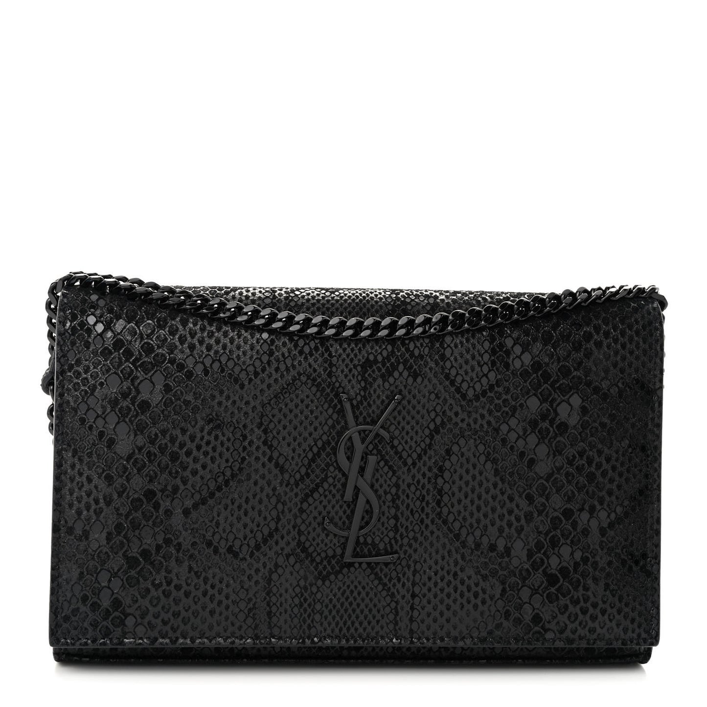 Calfskin Snakeskin Effect Monogram Chain Wallet Black