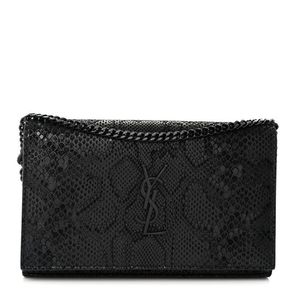 Saint Laurent Calfskin Snakeskin Effect Monogram Chain Wallet Black 1 of 10