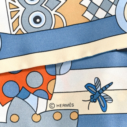 Hermes Silk Les Murmures De La Foret Twilly Bleu Jean Orange 4 of 4