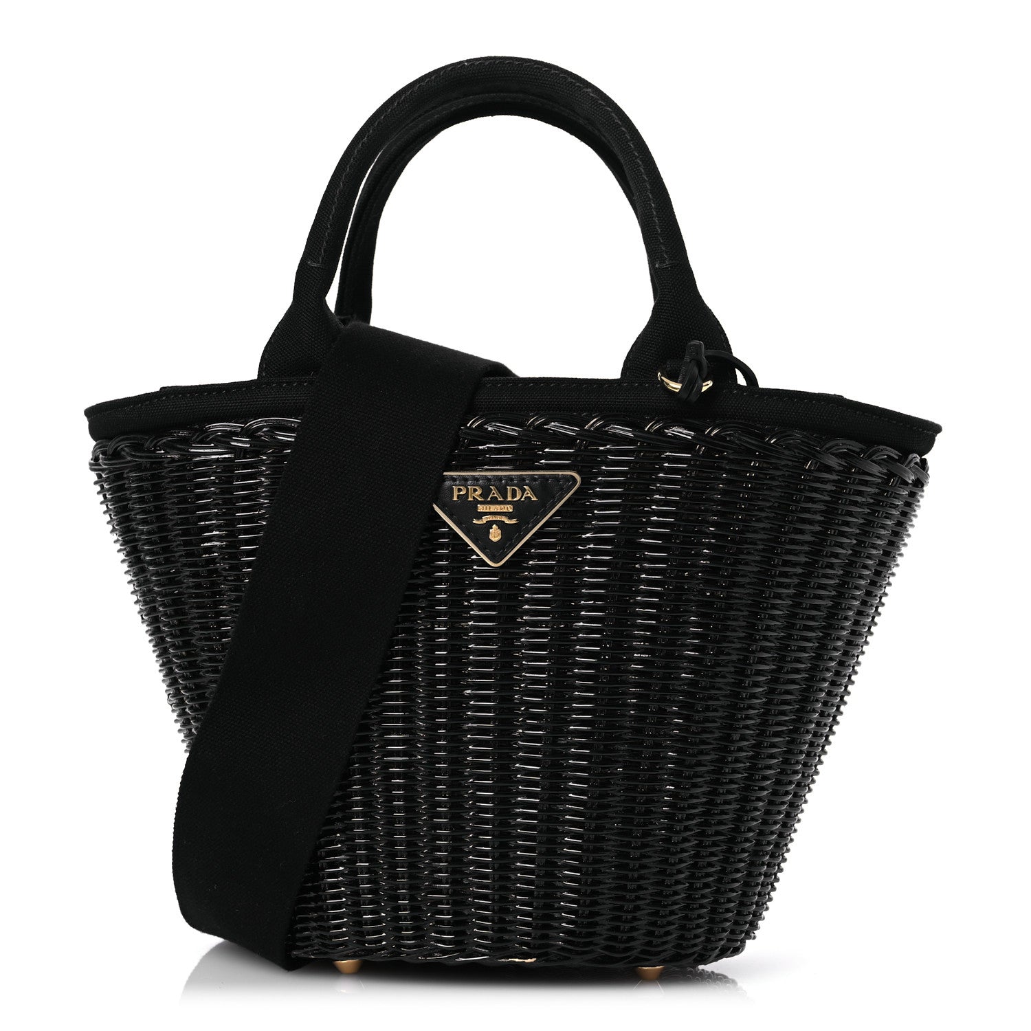 Prada Wicker Canvas Shoulder Bag Black 1663420 – FASHIONPHILE