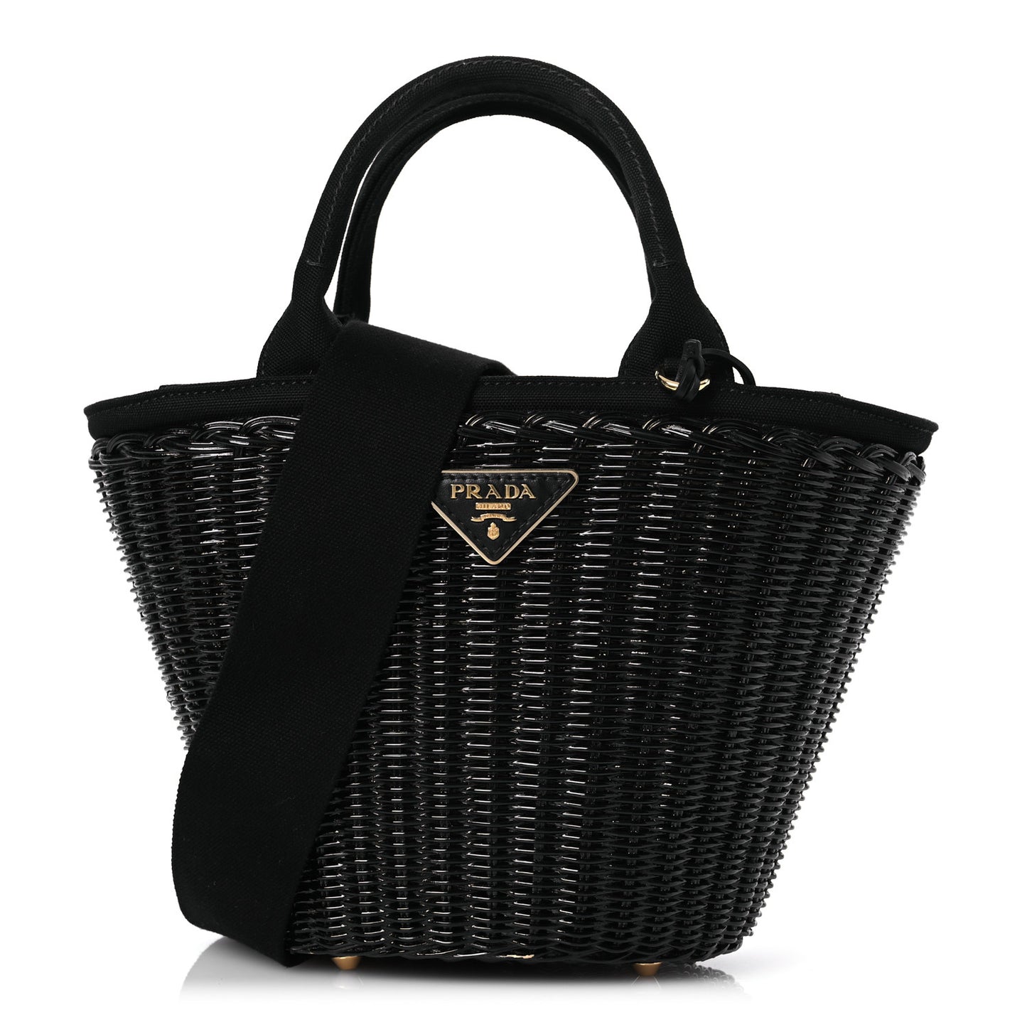 Wicker Canvas Shoulder Bag Black