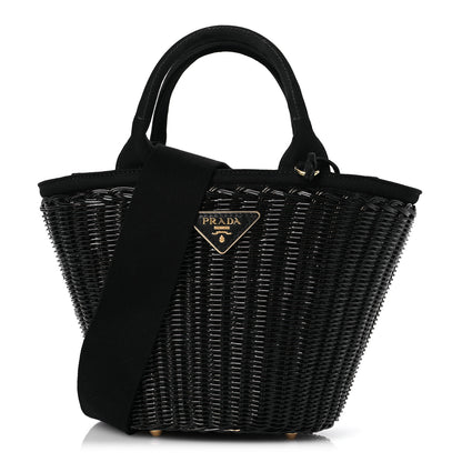 Prada Wicker Canvas Shoulder Bag Black 1 of 16