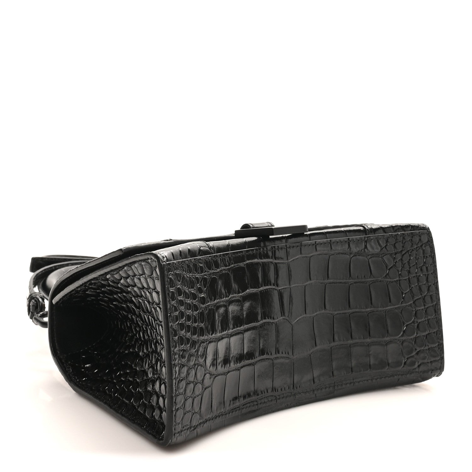 Balenciaga Shiny Calfskin Monochrome Crocodile Embossed Small Hourglass Top Handle Bag Black 3 of 9