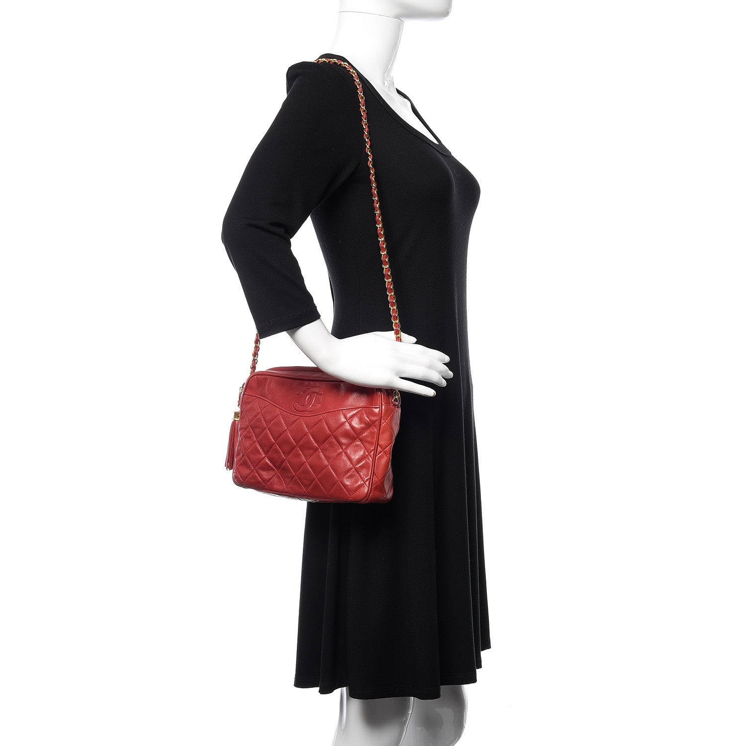 Chanel Lambskin Quilted Tassel Camera Case Red 2 of 14
