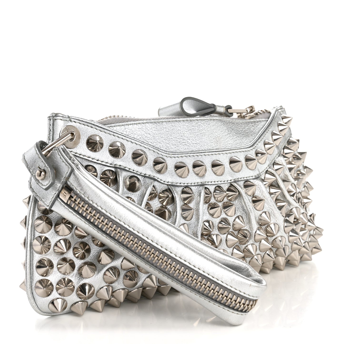 Pebbled Calfskin Studded Clutch Silver