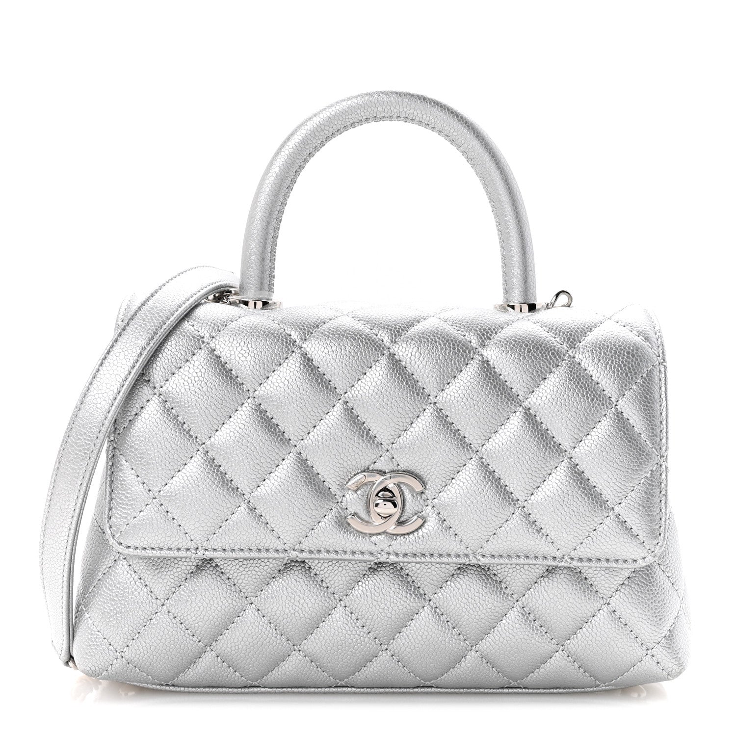 Chanel Metallic Caviar Quilted Mini Coco Handle Flap Silvery 1 of 12