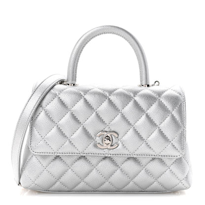 Chanel Metallic Caviar Quilted Mini Coco Handle Flap Silvery 1 of 12