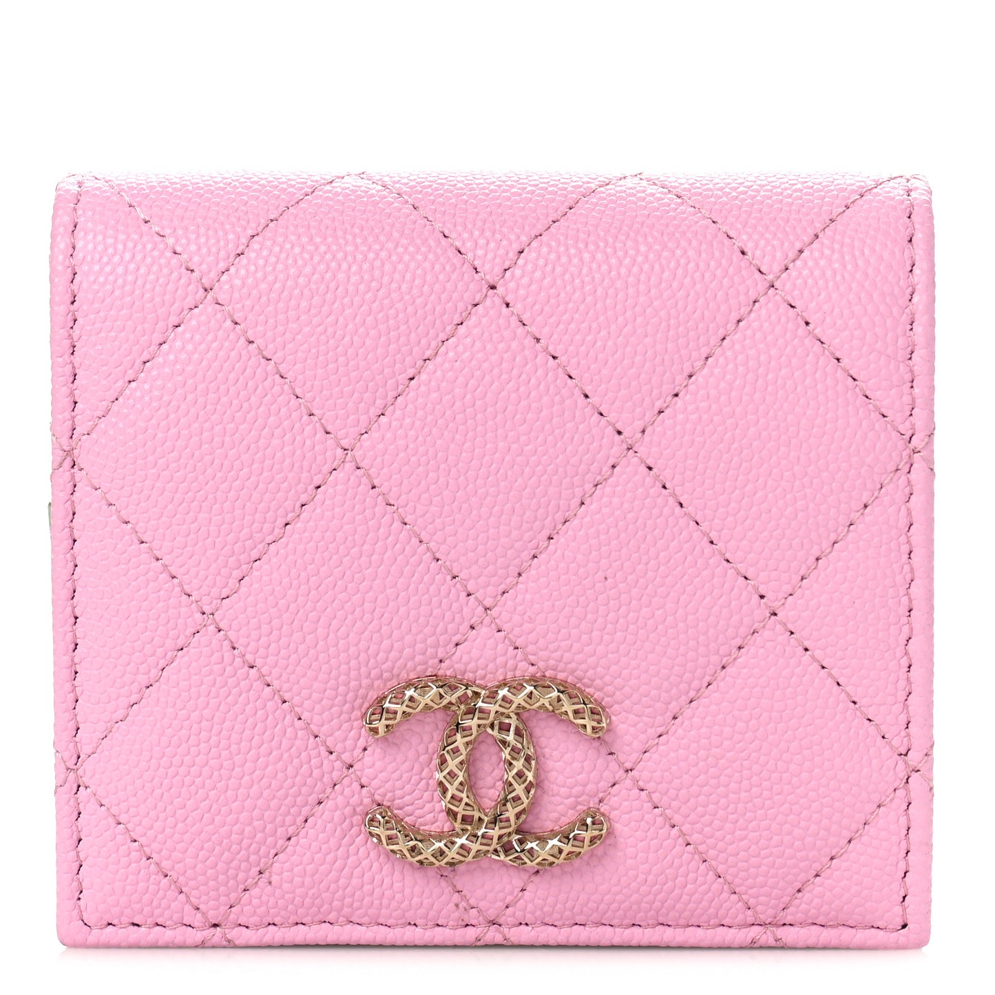Caviar Metal Perforated Quilted CC Compact Bi-Fold Flap Wallet Lilac Light Green