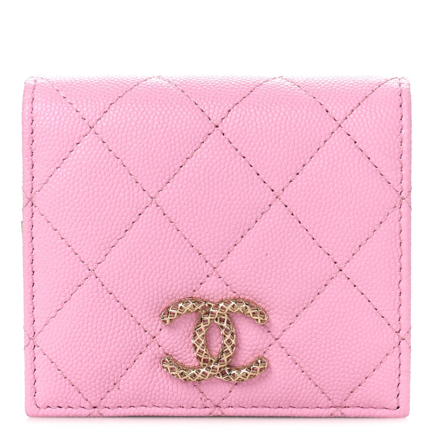 Chanel Caviar Metal Perforated Quilted CC Compact Bi-Fold Flap Wallet Lilac Light Green 1 of 10