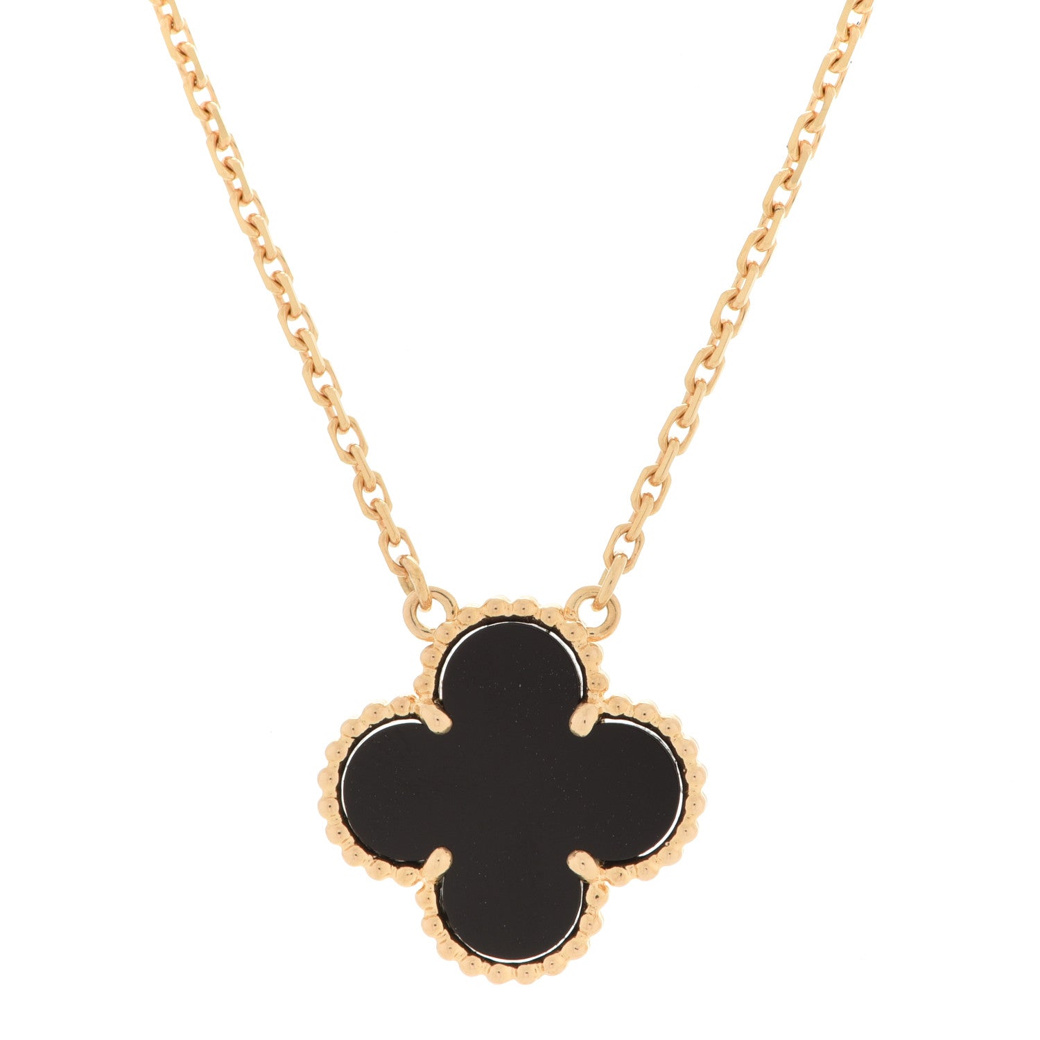 Van Cleef & Arpels 18K Yellow Gold Black Onyx Vintage Alhambra Pendant Necklace 4 of 7