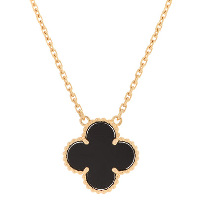 Van Cleef & Arpels 18K Yellow Gold Black Onyx Vintage Alhambra Pendant Necklace 4 of 7