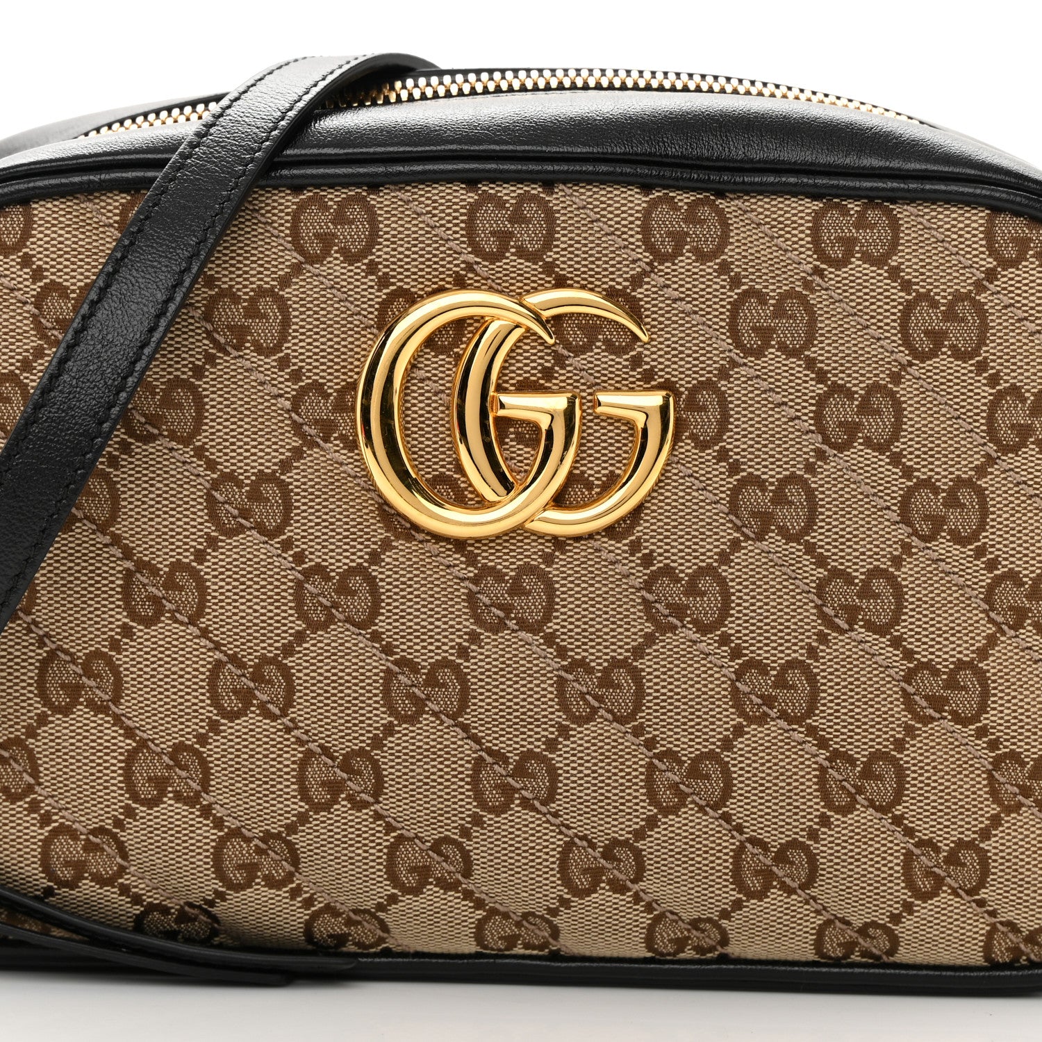 Gucci Monogram Matelasse Diagonal Small GG Marmont Chain Shoulder Bag Beige Black 8 of 15